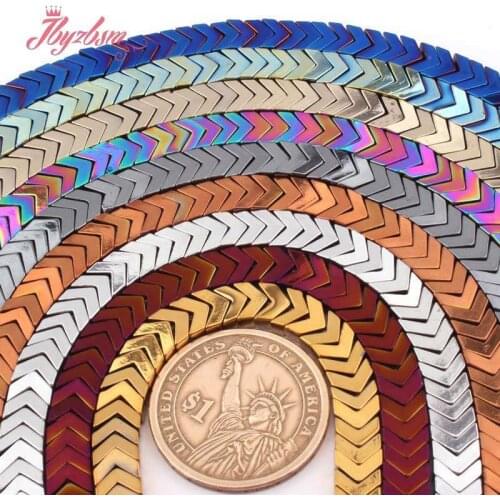 2x6mm V Shape Hematite Beads Spacer Beads Hematite No Magnetic Stone Bead for Men Women DIY Necklace Bracelet Jewelry Making 15"