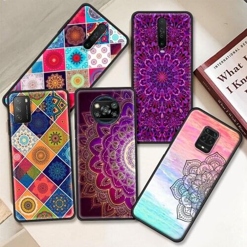 Mandala Case For Xiaomi Redmi Note 9S 10 K40 8 9 8T 9T 7 9C 9A 7A 6A 8A K30 Pro Black Soft Funda Phone Cover