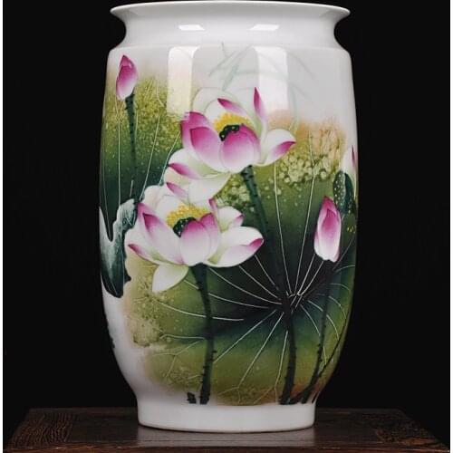 Jingdezhen Sibelle Hu ceramics famous celebrity hand-painted lotus mouth vase 5230 base color