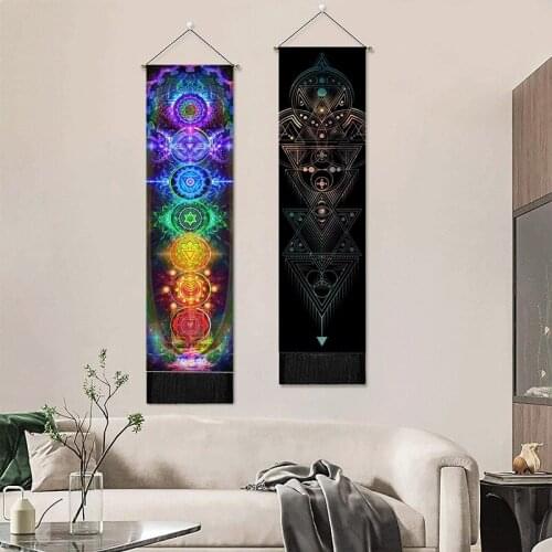 Seven Chakra Decorative Wall Hanging Tapestry Bohemian Tarot Phase Tassel Tapestry Boho Art Wall Cloth For Bedroom Office Decor