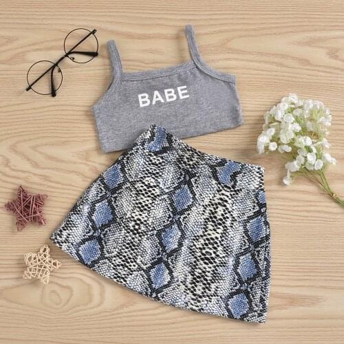Baby+snakeskin Skirt Printed with Gray Suspenders for Infants In Summer of 2021 girls outfits baby girl clothes