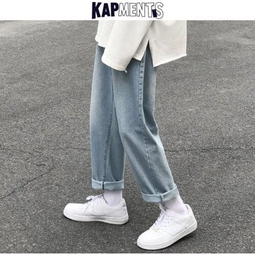 KAPMENTS Men Japanese Streetwear Harem Jeans Pants 2020 Man Vintage Harajuku Korean High Waist Blue Denim Pants Male Baggy Jeans