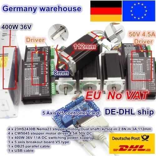 EU ship/free VAT 4 axis NEMA23 425oz-in Dual shaft stepper motor CNC controller kit&256 microstep motor driver for CNC Router