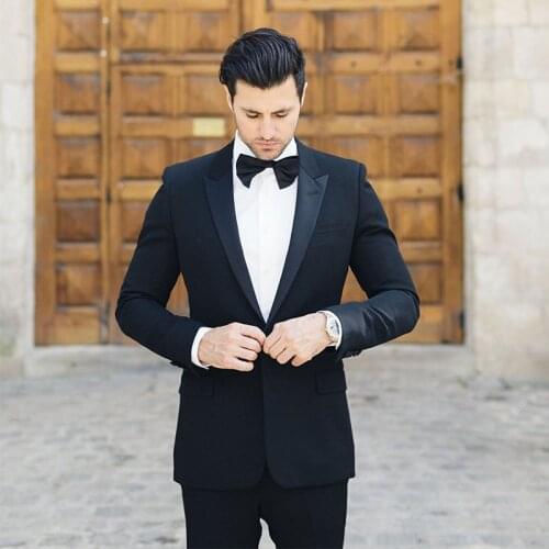 ANNIEBRITNEY Black 2 Piece Slim Fit Men Formal Suit Tailor Made Groom Wedding Tuxedo 2 Piece Prom Wedding Business Men Suit Set