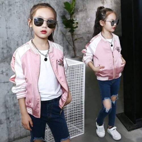 Toddler Girls Bomber Jacket New Spring Autumn Embroidered Baseball Jacket Children Kids Outerwear Tops Outfits Windbreaker Coat