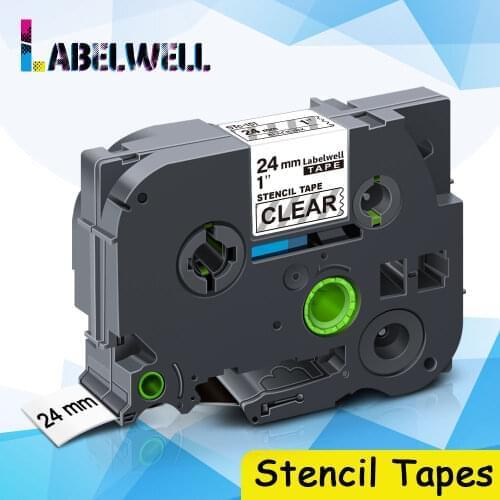 Labelwell Label tape STe-151 Compatible for Brother P touch label Maker 24mm*3m STe 151 STe151 Stencil Tapes Black on Clear