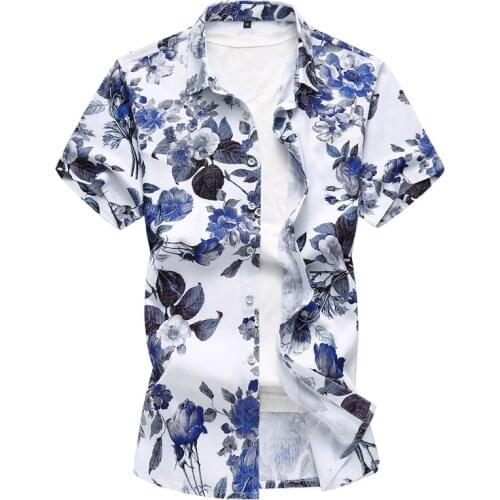 Summer Mens Shirts Cotton And Linen Fabric Short-Sleeved Flower Camisa Large Size S-7XL High Quality Tops