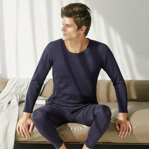 Mens warm underwear thickened and plush round neck cotton warm youth bottomed autumn clothes and trousers suit