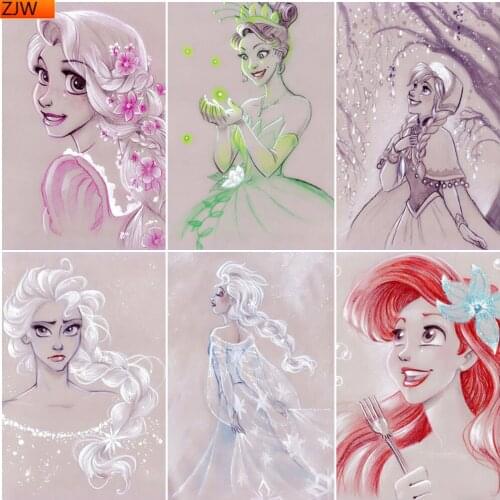 5D Diy Diamond Painting Cartoon Princess Diamond Embroidery Set Art Hanging Painting Gift Home Decoration Disney
