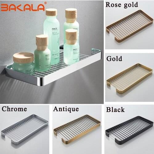 BAKALA Bathroom Shelves 30cm Single Tier Solid Brass Shower Basket Bath Soap Shampoo Storage Holder Wall Mounted Bathroom Shelf