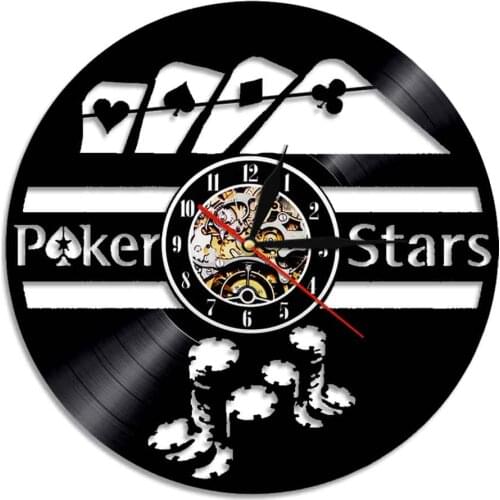 Poker Stars Wall Clock Playing Card Game Vinyl Record Casino Gamble Wall Hanging Art Decorative Silent Sweep Watch