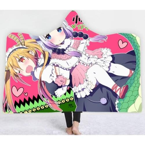 Kobayashi-san Chi No Maid Dragon 3D Printing Throw Hooded Blanket Wearable Warm Fleece Bedding Office Quilts Soft Adults Travel