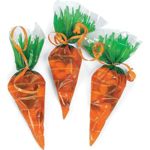 Omilut 20pcs Easter Cellophane Carrot Shaped Cone Bags Easter Goodies Clear Treat Bags Happy Easter Decor Favor Gift For Child