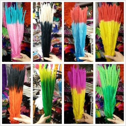 Wholesale 100 Pcs Pretty Double Color Pheasants Feathers 20-22inches/50-55cm Stage Performances Wedding Decoration Accessories