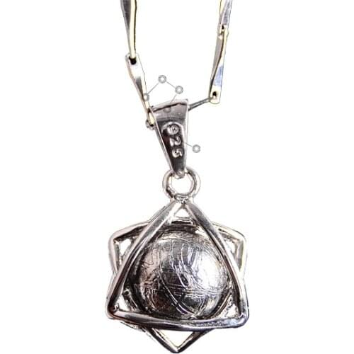 Genuine Natural Gibeon Iron Meteorite Moldavite 925 Silver Plated Pendant 8mm STAR OF DAVID Women Men Necklace AAAAA