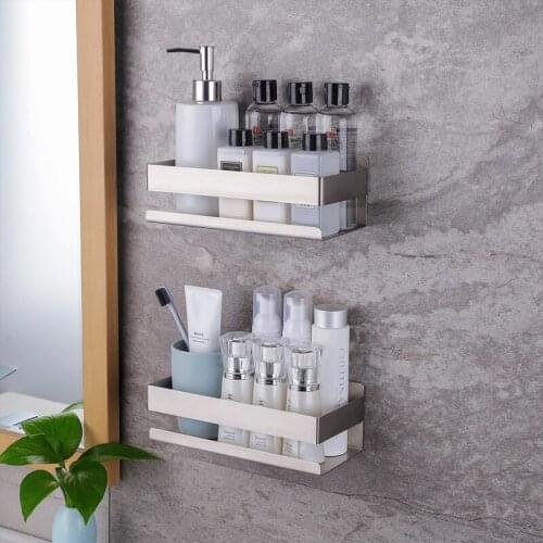 Bathroom Shelf Self-adhesive Stainless Steel Shower Shelf Punch Free Wall Mount Shower Shampoo Storage Rack Bathroom Accessories