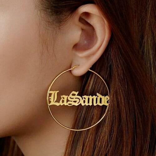 Old English Name Hoop Earrings Custom Name Earrings Bridesmaids Gift Women Personalized Jewelry Hip Hop Gold Filled Orecchini