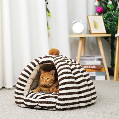 Super Warm Cat Cave Winter Warm Kitten Puppy Sleeping Bed With Cushion Tent Small Dogs Cat House Kennels Chihuahua Bed Pad