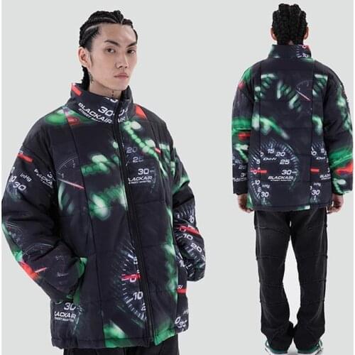 High Street Thickened Parka Men Speedometer Neon Padded Jacket Winter Warm Fashion Causal Coat Couple Versatile Oversize Outwear