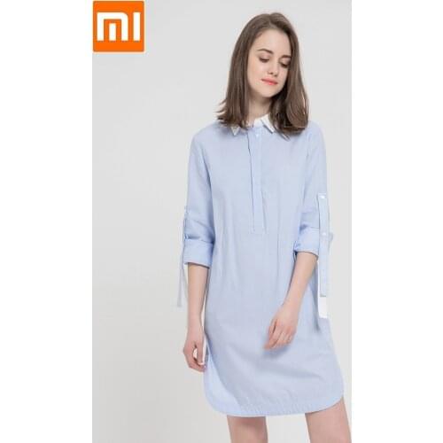 Xiaomi 10:07 woman cotton floral striped Comfortable Elegant girl Embroidery female Summer for Skirt shirt Smart
