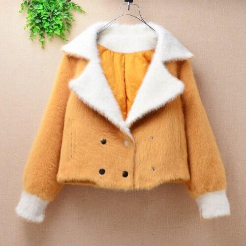 2020 Winter thick short coat women femme sweaters crop top jackets turn-down collar mink cashmere knitted coat fashion blouses