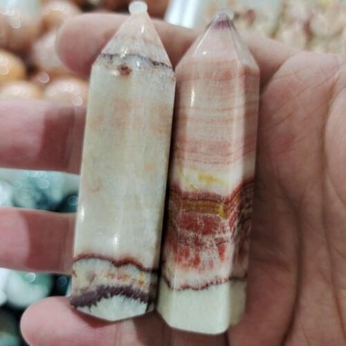 1pcs Natural Crystal Rhodochrosite Quartz Point Healing Stone Hexagonal Prisms Pork stone Obelisk Wand Treatment crystal