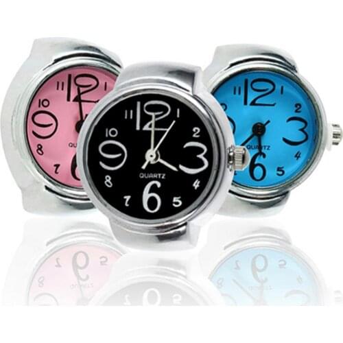 1pcs Vintage Finger Ring Watch Womens Girls' Sleek Steel Round Dial Elastic Creative Quartz Finger Ring Watch Female Ring Gifts