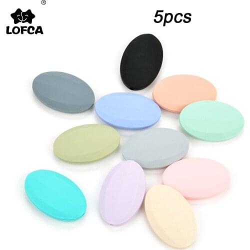 LOFCA 5pcs Silicone Beads BPA Free Flat Oval Shaped Baby Teethers Beads Teething Toy Accessories For Baby Chew Loose Beads