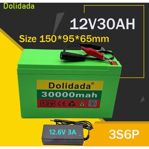 NeW 12V 30Ah 18650 lithium battery pack 3S6P built-in high current 20A BMS for sprayers, electric vehicle batterie+12.6V charger