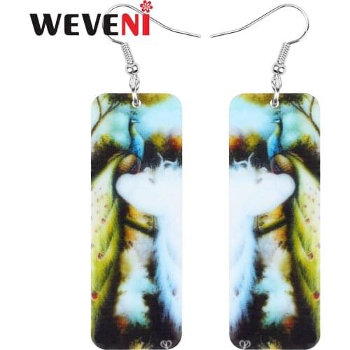 WEVENI Acrylic rectangle peacock Earrings Long Feather Bird Animal Dangle Drop Jewelry For Women Girl Trendy Gift Accessories