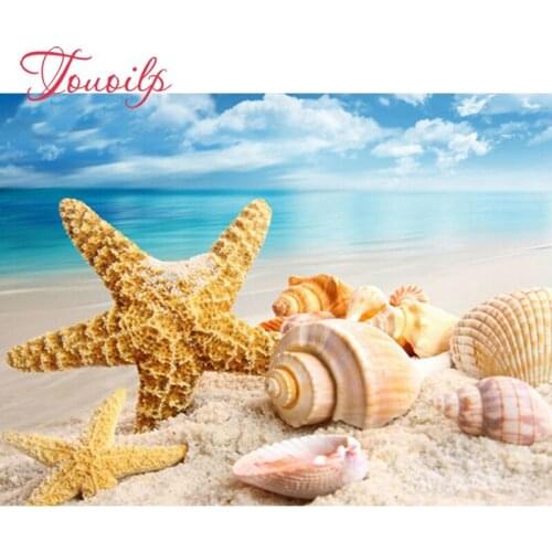 DIY 5d spuare Diamond Painting Cross Stitch sea Shell starfish scenery Home Decor Full Rhinestone Mosaic 5D Diamond Embroidery