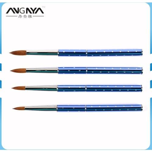 ANGNYA High Quality #4#6#8#10#12#14#16#18#20#22 Brush for Nail Acrylic Brush Metal Handle with Diamond Kolinsky Hair Nail Brush