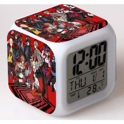 Anime Persona 5 Cartoon LED 7 Color Flash Digital Alarm Clocks Night Light Bedroom Desk Clock despertador Alarm-Clock
