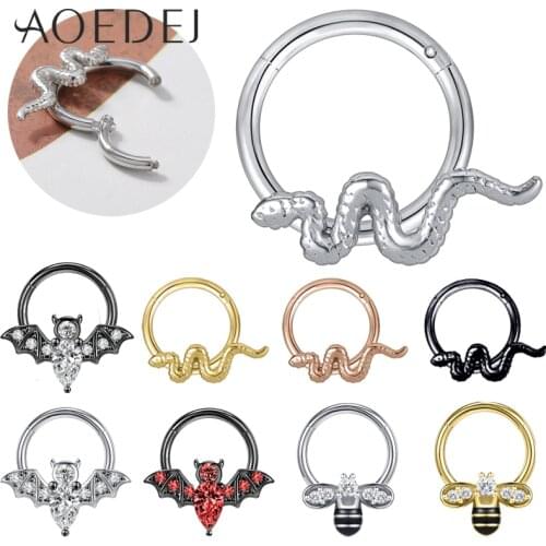 AOEDEJ 16g 316L Stainless Steel Nose Ring Bat Snake Bee Hoop Nose Piecrings CZ Crystal Septum Clicker Ear Tragus Cartilage Daith