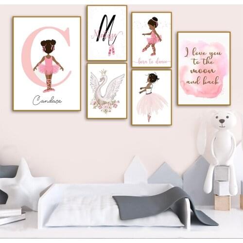 Ballet Girl Swan Shoes Quotes Custom Nursery Wall Art Canvas Painting Nordic Posters And Prints Wall Pictures Kids Room Decor
