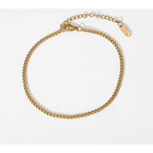 Hot Sale 3mm 18K Gold Foot Ankle Jewelry Stainless Steel Stacking Miami Cuban Link Chain Anklets For Women Beach