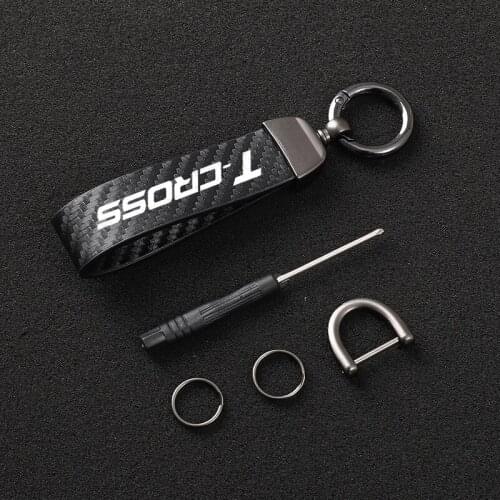 High-Grade Carbon Fiber Leather Car KeyChain 360 Degree Rotating Horseshoe Custom Key Rings for VW T-cross 2018 2019 2020 2021