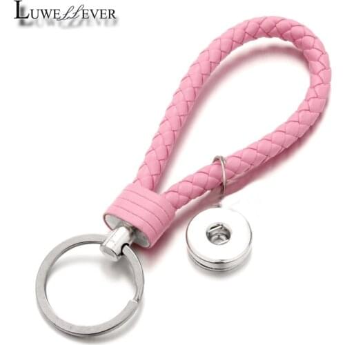 Hot Sale Top Popular 025 Fashion Weave PU Leather Key Chains 18mm Snap Button Keychain Jewelry For Men Women 10 Colors Keyrings
