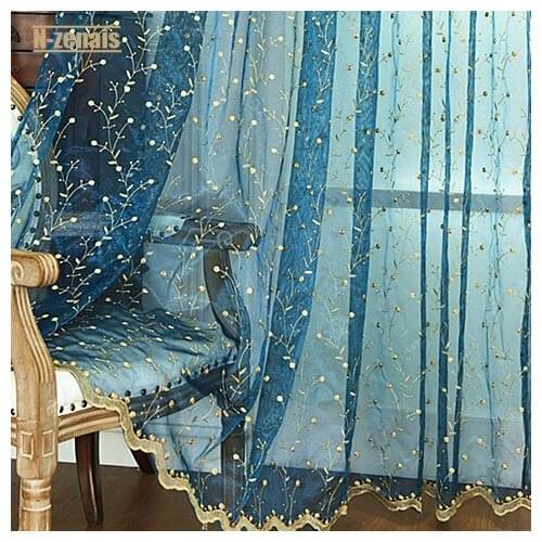 European Pastoral Fresh Tulles Blackout Embroidery Floral Curtains for Living Room and Bedroom Left and Right Biparting Open