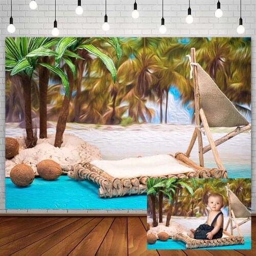Baby Shower Holiday Backdrops Summer Hawaii Beach Coconut Tree Sea Newborn Photography Backgrounds Photo Studio Photophone Decor