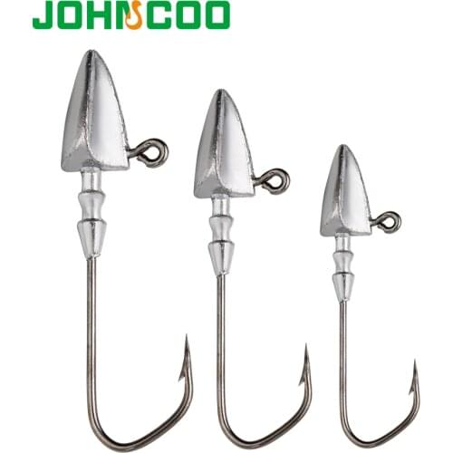 JOHNCOO 5pcs Bullet Jig Heads Swimbait Hooks 10g 14g 21g Lead Weighted Hooks Soft Lure Fishing Gear for Saltwater Freshwater