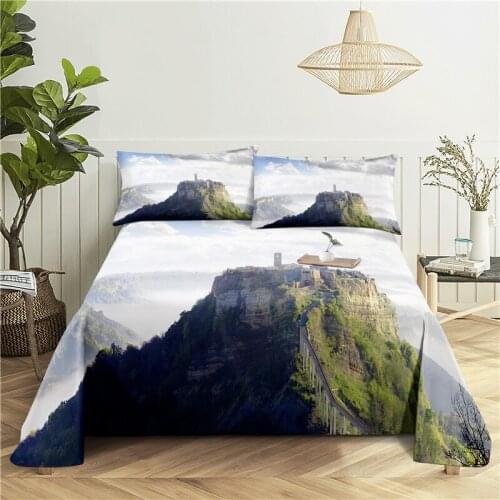 Fog in Cloud 0.9/1.2/1.5/1.8/2.0m Digital Printing Polyester Bed Flat Sheet With Pillowcase Print Bedding Set