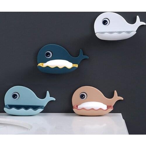 Creative Little Whale Soap Box Bathroom Double Drain Soap Holder Multifunctional Bathroom Wall-Mounted Shelf