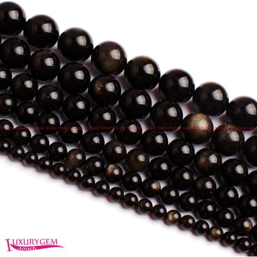 High Quality Natural Gold Obsidian Stone Round 3/4/6/8/10/12/14/16/18mm Necklace Bracelet Jewelry DIY Gems Loose Beads wj367