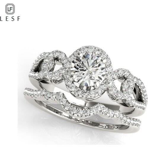 LESF Carved 925 Sterling Silver Bridal Ring Set Anniversary Engagement Ring 1 Ct SONA Stone Jewelry 2PC Wedding Women wholesale