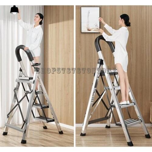 Ladder Household Folding Herringbone Ladder Stainless Steel Mobile Stair Multifunctional Ladder Stool Indoor Expansion Decoratio