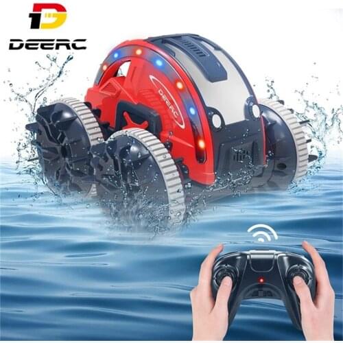 DEERC K-08 Amphibious RC Cars 2.4G 4WD RC Boat With Replaceable Tires LED Lights Waterproof All Terrain Stunt Car Toys Kids Gift