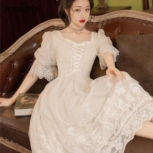 Sweet Princess Dress 2021 Spring Vintage Lace Up Floral Petal Sleeve Fairy Dresses For Large Size Women Retro Dancing Vestidos