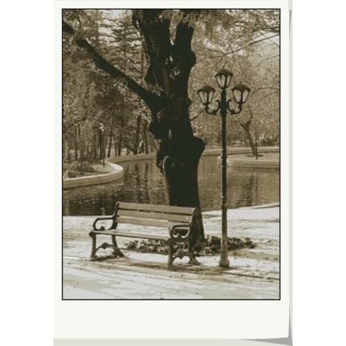 Embroidery Needlework Crafts 14CT Unprinted DIY Quality Cross Stitch Kits Handmade Arts Nostalgic Scenery - Autumn Benches