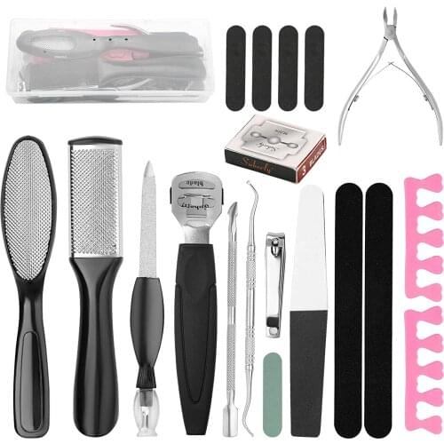 20 in 1 Professional Pedicure Tools Set, Foot Care Scrubber Pedicure Kit Stainless Steel Foot Rasp Foot Dead Skin Remover Callus
